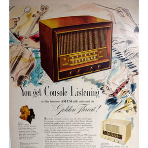 RCA Victor Radio Print AD Vintage 1948 Console Listening Golden Throat 68R2